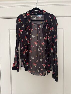 Hill House Sheer Black Floral Button-Down Shirt